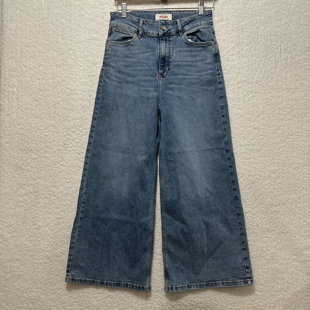 Wrangler High-Rise A-line Crop Wide Leg Jeans Women's Blue Denim Size 6‎